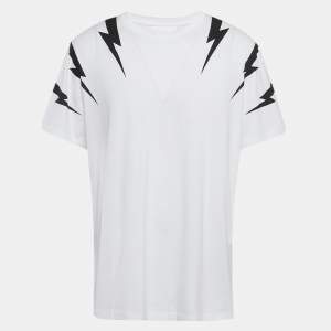 Neil Barrett White Printed Cotton Knit T-Shirt XXL