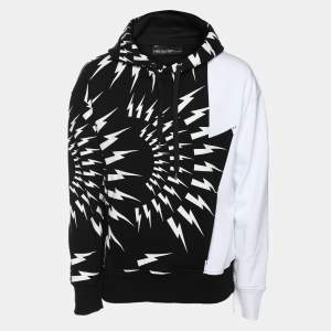 Neil Barrett Black/White Cotton Knit Lightning Bolt Print Hoodie S