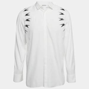 Neil Barrett White Lighting Bolt Print Cotton Slim Fit Shirt L