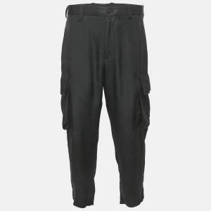 Neil Barrett Black Gabardine Loose Fireman Cargo Trousers XL
