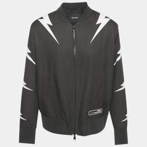 Pre Owned Neil Barrett Black Tiger Bolt Print Synthetic Bomber Jacket XL