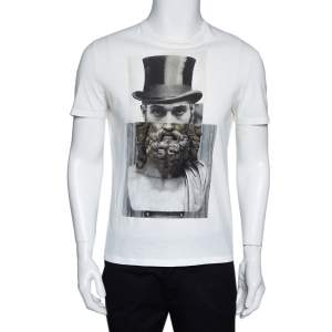 Neil Barrett Cream Cotton Hybrid Top Hat Statue Print T-Shirt S 