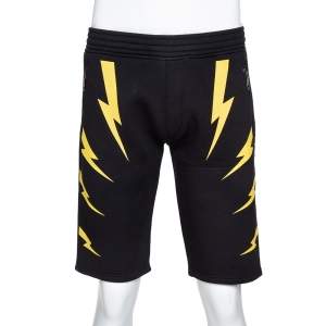 Neil Barrett Black & Yellow Slouch Fit Thunderbolt Shorts M
