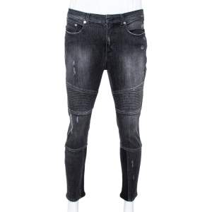 Neil Barrett Grey Ribbed Denim Regular Rise Skinny Fit Biker Jeans L