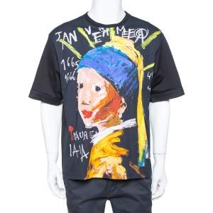 Neil Barrett Black Girl With The Pearl Earring Printed Cotton Crewneck T-Shirt L