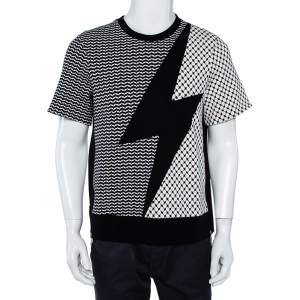 Neil Barrett Monochrome Kefiya Bolt Paneled Knit T-Shirt S