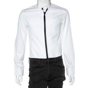 Neil Barrett White Cotton Neck Tie Printed Button Front Shirt M 