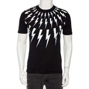 Neil Barrett Black Thunderbolt Print Cotton Jersey Slim Fit T-Shirt S