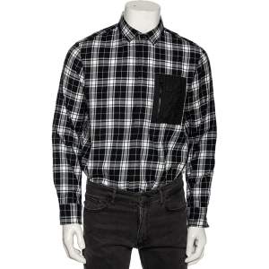 Neil Barrett Black Plaid Cotton Synthetic Patch Detail Loose Fit Shirt M 