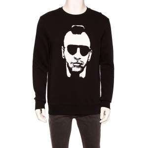 Neil Barrett Black Knit Printed Crew Neck Sweatshirt M 