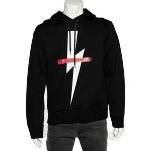 Neil Barrett Black Crossed Out Bolt Printed Knit Hooded Sweatshirt L