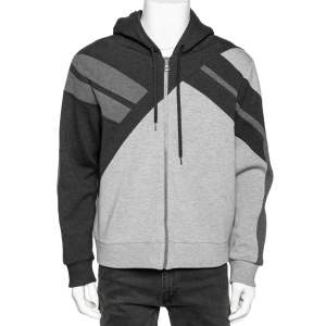 Neil Barrett Grey Colorblock Jersey Hooded Blouson Fit Jacket L