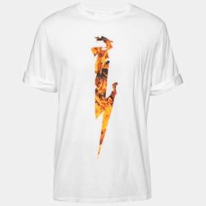 Neil Barrett White Cotton Thunderbolt Printed Crew Neck T-Shirt XL