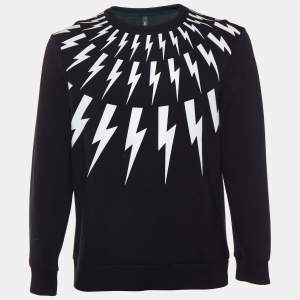 Neil Barrett Black Bolt Printed Knit Crewneck Sweatshirt M