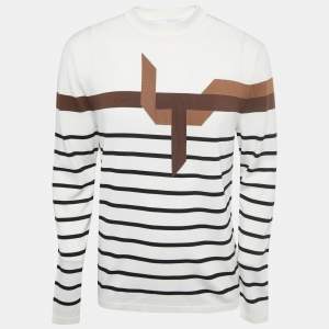 Neil Barrett Off White Striped Knit Crew Neck Slim Fit Pullover L