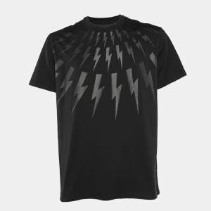 Neil Barrett Black Thunderbolt Print Cotton Slim Fit T-Shirt XL