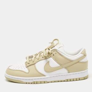 Nike Beige/White Leather Dunk Low Team Gold Sneakers Size 43