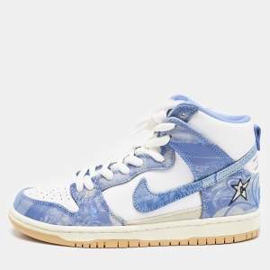 Nike White/Blue Leather and Fabric SB Dunk High Carpet Company Sneakers Size 40.5