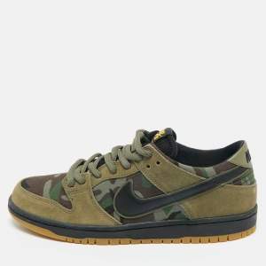 Pre Owned Nike Multicolor Camouflage Canvas and Suede SB Dunk Low Skate Camo Sneakers Size 45