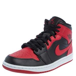 Nike Air Jordan 1 Red/Black Leather Mid Sneakers Size 42
