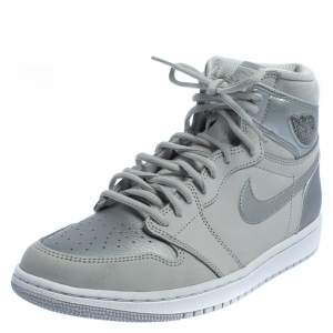 Nike Air Jordan 1 Metallic Silver/Grey Leather OG CO JP High Top Sneakers Size 43 