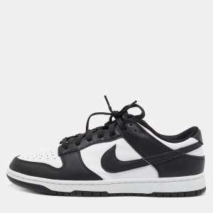 Nike White/Black Leather Dunk Low Sneakers Size 46