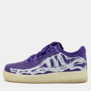 Nike Purple Leather Force 1 Low '07 QS "Purple Skeleton Halloween Sneakers Size 40               