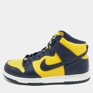 Nike Navy Blue/Yellow Leather Dunk High Michigan Sneakers Size 46