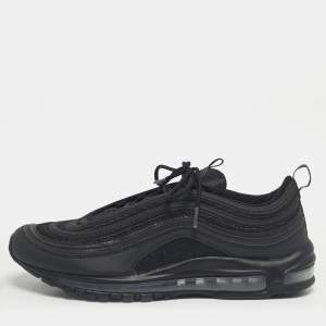 Pre Owned Nike Black Mesh and Leather Air Max 97 Triple Black Sneakers Size 45.5