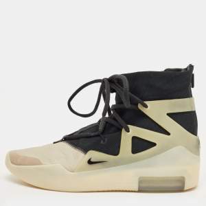 Pre Owned Nike Air X Fear Of God Black/Grey Leather And Mesh Basketball High Top Sneakers Size 42.5