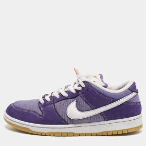 مملوكة مسبقًا Nike SB Dunk Low Size 46 Purple/White Fabric and Nubuck Leather Lace Up Sneakers