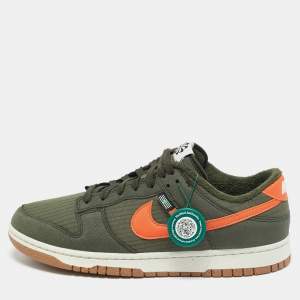 Pre Owned Nike Dunk Next Nature Sequoia Size 45.5 Green/Orange Quilted Fabric and Leather Low Top Sneakers