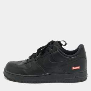 Pre Owned Nike air force 1 low Supreme Size 45.5 Black Leather Lace Up Sneakers