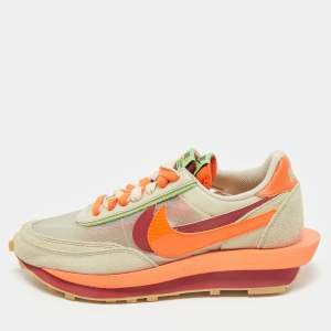 Nike x Sacai Multicolor Suede and Mesh LD Waffle CLOT Kiss of Death Orange Blaze Sneakers Size 42.5