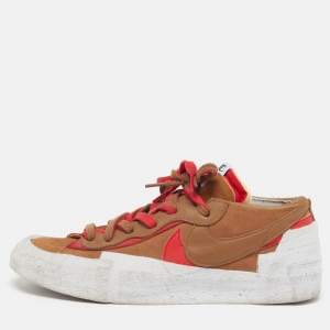 Pre Owned Nike x Sacai Blazer Size 44 Brown/Red Leather and Suede Lace Up Sneakers