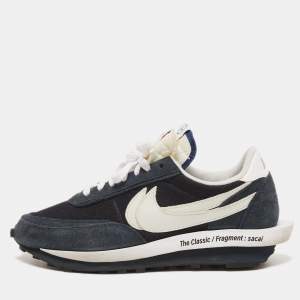 Nike x Sacai Navy Blue/White  Mesh And Suede Vaporwaffle Low Top Sneakers Size 46