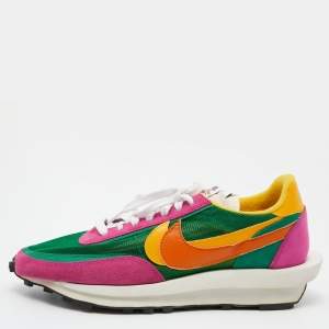 Nike x Sacai Navy Multicolor Mesh, Leather and Suede Vaporwaffle Low Top Sneakers Size 45