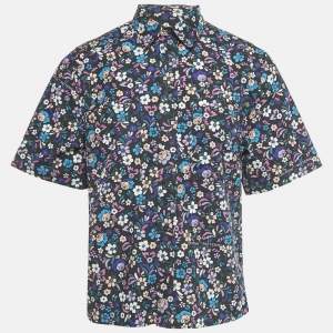 Pre Owned Off-White Blue Floral Print Cotton Short Sleeve Shirt M