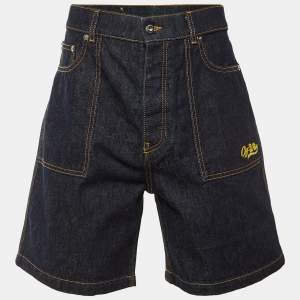 مملوكة مسبقًا Off-White Blue Embroidered Denim Utility Shorts M Waist 32"