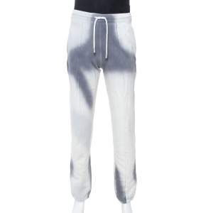 Pre Owned Off-White Grey Spray Painted Cotton Crystal Embellished Sweatpants M