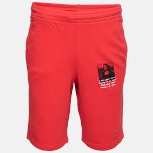 Off-White Red Cotton Mona Lisa Print Shorts M