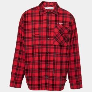 Off-White Red Flannel Cotton Button Front Shirt M