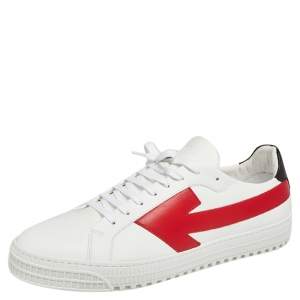 Off White Red/White Leather "Out Of Office" Low Top Sneakers Size 45