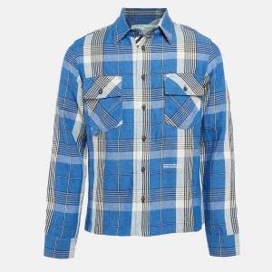 Off-White Blue Tartan Check Linen Blend Long Sleeve Shirt XS