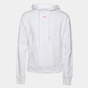 Off-White White Cotton Knit Logo Print Hoodie S