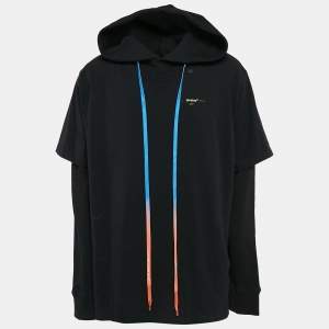 Off-White Black Printed Cotton Double Layer Oversize Hoodie XL