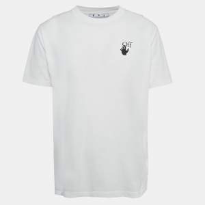 Off-White White Logo Print Jersey Crew Neck  T-Shirt L