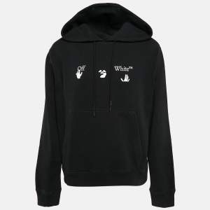 Off-White Black Logo Print Cotton Hooded Sweatshirt L