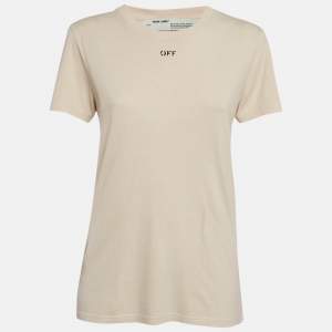 Off-White Beige Floral Arrow Print Jersey T-Shirt M