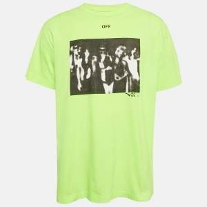 Off-White Neon Yellow Spray Paint Print Cotton Oversized T-Shirt XS 